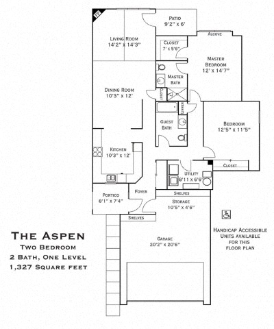 Floor plan for 2 beds, 2 baths, 1327 sqft
